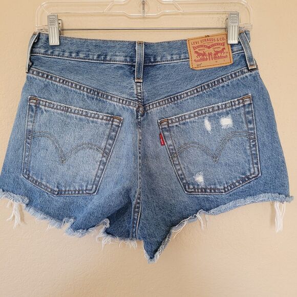 LEVI’S 501 Distressed Blue Denim Jean Shorts - Picture 9 of 11